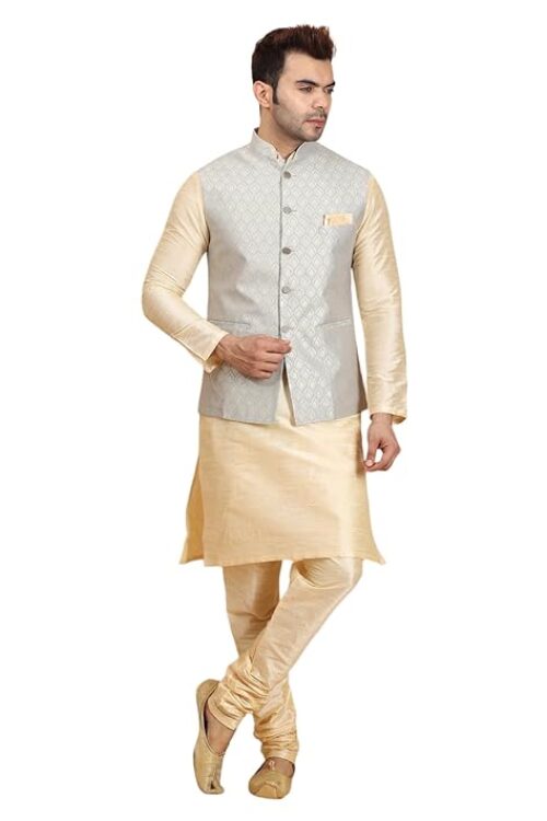 Ethluxis Men Golden Kurta Jacket Set